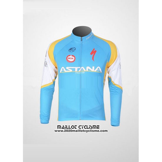 2012 Maillot Ciclismo Astana Bleu Clair et Noir Manches Longues et Cuissard